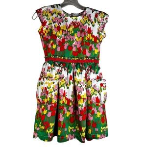 Hannah AndersonTulip Print Dress Ric Rac Pockets Back Zip & Bow